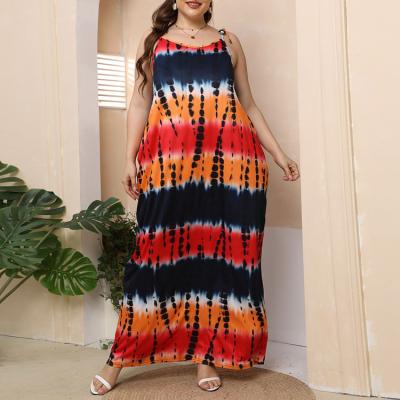 China L-4XL Breathable Breathable Plus Size Sleeveless Maxi Dress Tie Dye Floor Length Dresses 2022 Summer Women for sale