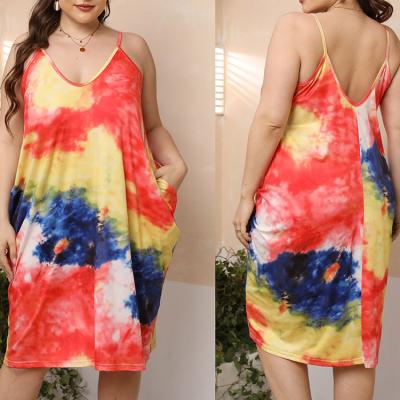 China 2022 Summer Casual Tie Dye Sleeveless Dress Breathable With Pocket Dresses Women Plus Size for sale