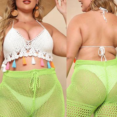 China Holiday Breathable Sea Breathable Beach Wear Crochet Retail Handmade Colorful Tassel Halter Top White Beach Tops for sale