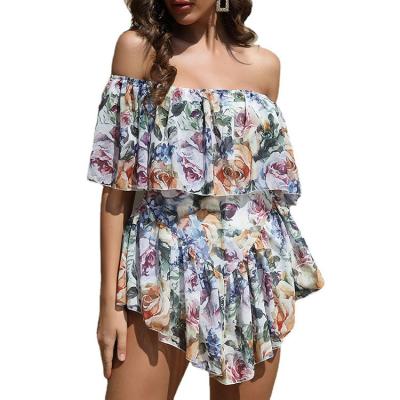 China 2022 Women's QUICK DRY short romper jumpsuit off the shoulder playsuit summer floral print sexy jumpsuits for woman for sale