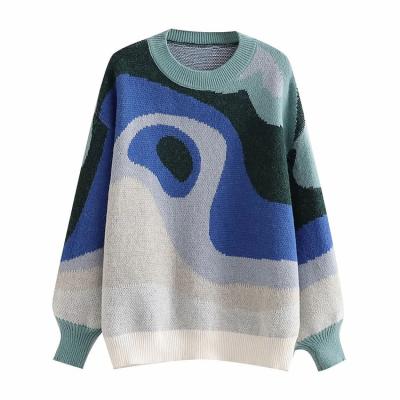 China Turtle Neck Color Block Pattern Cloud Anti-pilling Sweater Warm Loose Casual Autumn Winter Women Anti-pilling Pullover Sweaters for sale