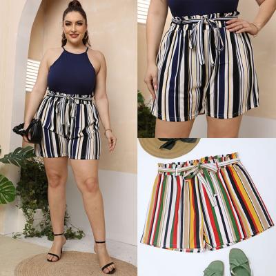 China Striped Plus Size Plus Size Paper Bag Belted Shorts Plus Size Shorts Womens for sale