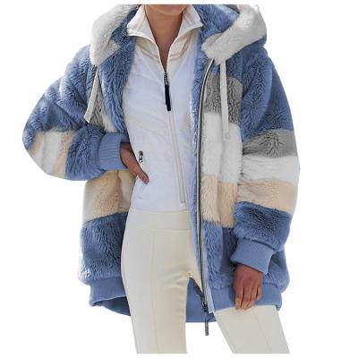 China 2021 Winter S-8XL Color Block Faux Fur Loose Collar Women's Jackets Coats For Ladies Coat for sale