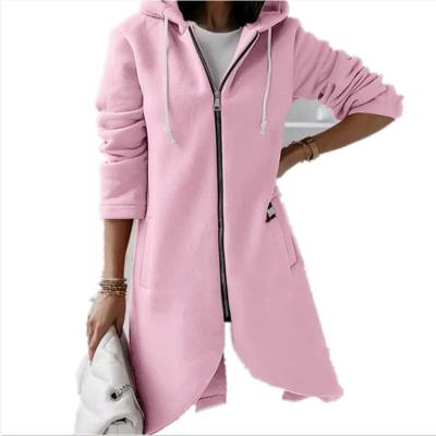 China 2021 QUICK DRY newest style QUICK DRY street plus size full zip down coat solid winter long fleece hoodie for women for sale