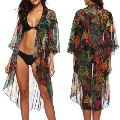 China Anti-pilling anti-pilling ladies beach cover up boho botanical style printing kimono along for sale