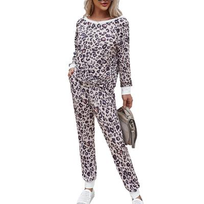 China Newest Anti-Static Anti-Static Cotton Casual Leopard Printed Two Sets 2 Piece Pajama Set Women for sale