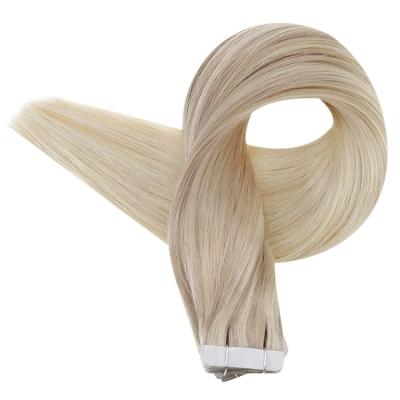 China Silky Straight Wave Full Shine Remy Brazilian Hair #18/22/60 14-24 Inches Dark Ash Blonde To White Blonde Tape In Hair Extension for sale