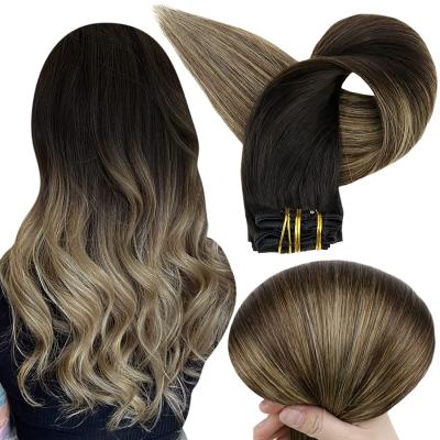 China Silky Straight Wave Full Shine Hair Extensions Hair Extensions Clip In Extensions #1B/6/27 Black Blonde Balayage Clip In Extensions for sale