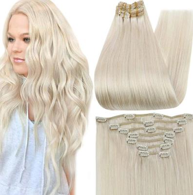 China Silky Straight Wave Full Shine Hair Vendors Brazilian Remy Human Hair Clip In Extensions #60 Platinum Blonde Clip In Extensions for sale