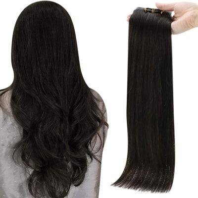 China Silky Straight Wave Full Shine #1B Remy Hair Extensions Natural Black Clip In 12-22