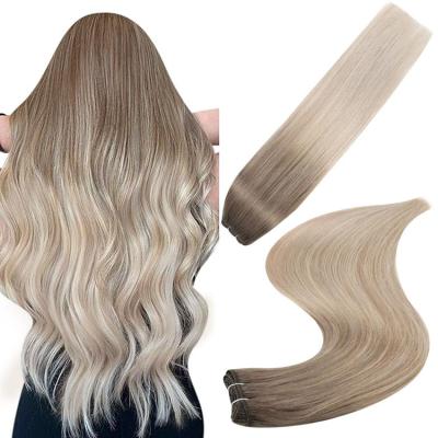 China Silky Straight Wave Full Shine Long Lifespan Hair Balayage Weft Color #8/60/18 Sew In Hair Weft Extensions for sale