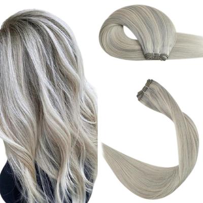 China Full Shine Gray Blonde Highlight Blonde #P19/60 Silky Straight Wave Weave In Double Real Hair Weft Weft Extensions for sale