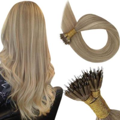 China Wholesale Nano Ring Hair Extensions #16/22 Full Wave Silky Straight Shine Highlight Blonde Remy Hair Nano Tip Hair Extensions for sale