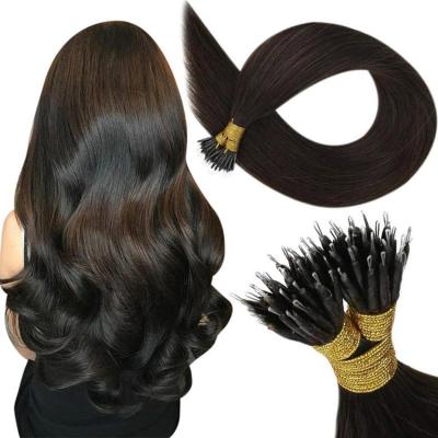 China Full Shine Remy Human Hair Extension Vendors #2 Darkest Brown Silky Straight Wave Fast Shipping Nano Hair Extensions Micro Rings for sale