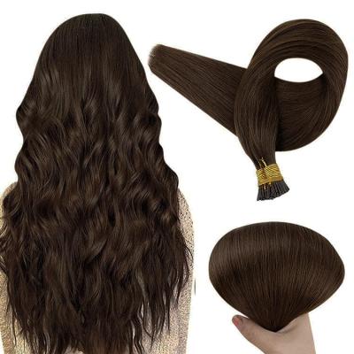 China Wholesale Full Shine Silky Straight Wave Pre Bonded Dark Brown Remy Hair Extensions #4 Stick I Tip Hair Extensions for sale