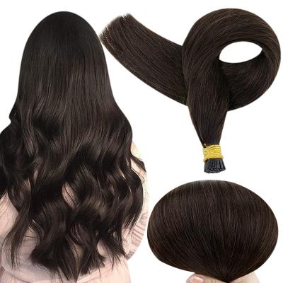 China Silky Straight Wave Full Shine #2 Darkest Brown Brazilian Keratin Hair Extensions Wholesale Supplier I Tip Hair Extensions for sale