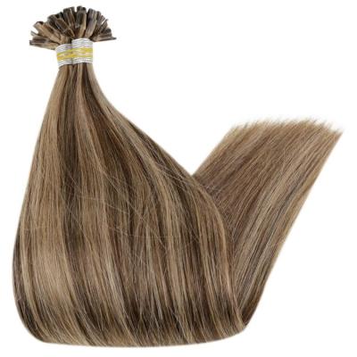 China Full Shine U Tip Silky Straight Keratin Bond Hair Extensions #P4/27 Highlight Brown Remy Natural Human Hair Extension for sale