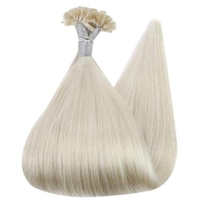 China Silky Straight Wave Full Shine #1000 U Tip White Blonde Hair Extensions 14-24