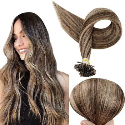 China Silky Straight Wave Full Shine Brazilian Hair Extension Wholesale Seller #P4/27 Accent Brown U Tip Hair Extensions for sale