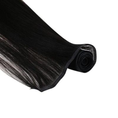 China Full Shine Jet Black Virgin Hair Pu Weft Hair Weft Silky Straight Invisible Bundle Extensions Flat Silk Weft for sale