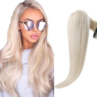 China Lightest Blonde #60 Virgin Hair Weft Full Wave Silky Straight Shine Bundle Real Hair Flat Silk Weft for sale