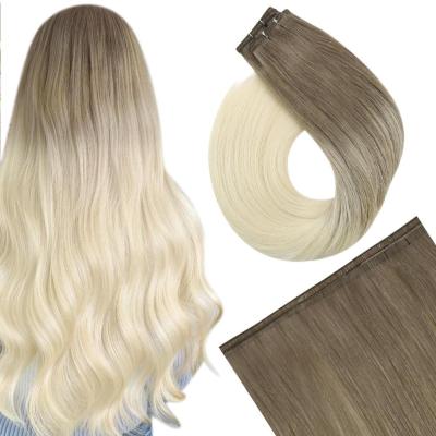 China Silky Straight Wave Full Shine Balayage Color #8/60 Hair Extensions Bundles 100% Virgin Hair Flat Silk Weft for sale