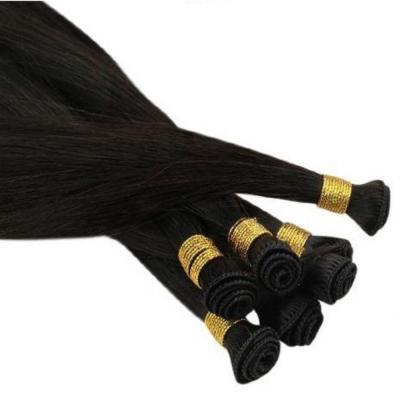 China Jet Black Virgin Human Hair Full Wave Silky Straight Shine Weft Hand Tied Hair Weft Extension for sale