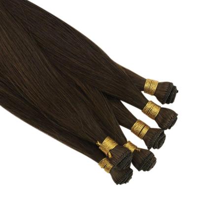 China 100%virgin hair Shine Dark Brown #4 Full 100% Virgin Hair Bundles Hand Weft Extensions Attached for sale