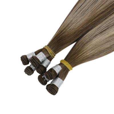 China Full Weft 100% Natural Blonde Invisible Virgin Hair Extensions Balayage Brown Shine Hand Tied for sale