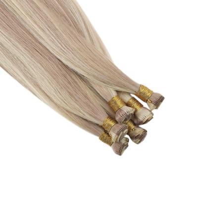 China Full Shine Soft Smooth Thick Invisible Virgin Blonde Highlight Hair Weft Extensions Hand Tied Weft for sale