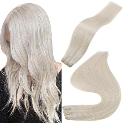 China Tangle Hair Full Shine Virgin White Blonde Soft Natural Straight Unprocessed Human Hair Weft Extensions for sale