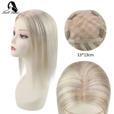 China Softest Full Shine Wholesale Silk Highlight Topper For Women 13*13 #18/P613 Silky Highlight Brazilian Blonde Human Hair Topper for sale