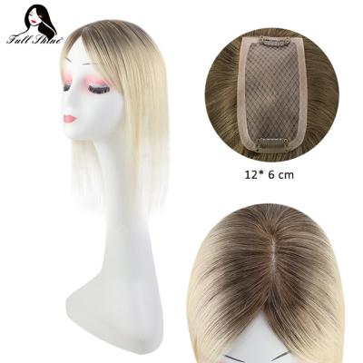 China Hot Sale #10T613 Softest Full Shine Ombre Brown To Blonde Remy Brazilian Human Hair Silk Hair Toppers For Women for sale