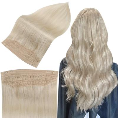 China Silky Straight Wave Full Shine Invisible Platinum #60 Blonde Remy Human Halo Hair Extensions High Quality Halo Hair Extensions for sale