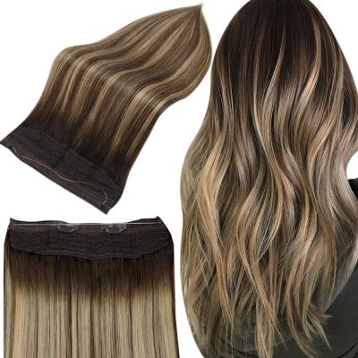 China Hot Sale Silky Straight Wave Full Shine Hair Balayage #2/3/27 Remy Halo Hair Extensions Halo Hair Extensions for sale