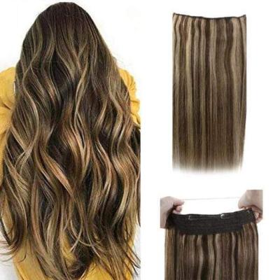 China Silky Straight Wave Full Shine Remy Halo Hair Extensions #P4/27 Shedding No No Tangle 100% Real Human Halo Hair Extension for sale