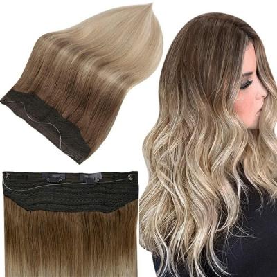 China Fast Shipping Remy Halo Hair Extensions Halo Hair Extensions Balayage Hair #10/14 Full Wave Silky Straight Shine for sale