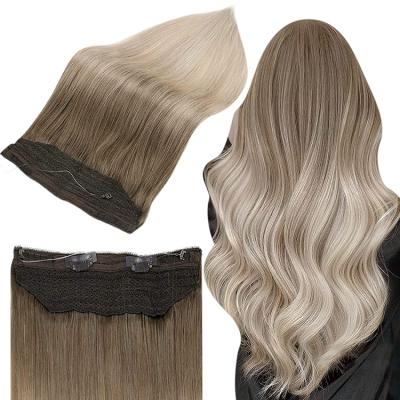 China Best Selling Balayage Halo Hair Extensions #8/60/18 Remy Human Hair Fish Wire Extensions Silky Straight Full Wave Shine for sale