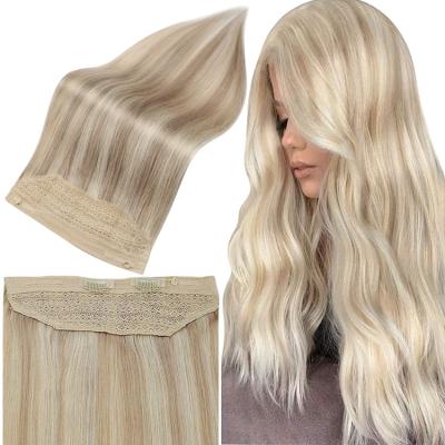 China Silky Straight Wave Full Shine Silky Straight Invisible Halo Hair Extensions #P 18/613 Remy Halo Hair Extensions 12-22