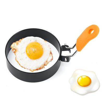 China New Arrival Sustainable Kitchen Egg Tools 430 Stainless Steel Non Pancake Shape Omelet Mold Cooking Round Stick Fried Egg Rings for sale