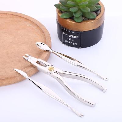 China Viable In Kitchen Stock Tools Zinc Alloy 3 Pcs Crab Cookies Clamp Seafood Tongs Open Lobster Opener for sale