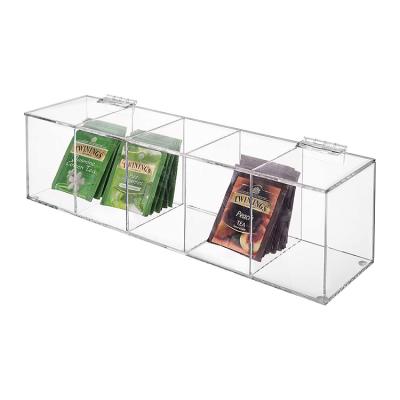 China Modern Suger Clear 5-Compartment Package Holder Acrylic Tea Bag Organizer With Hinged Lid for sale