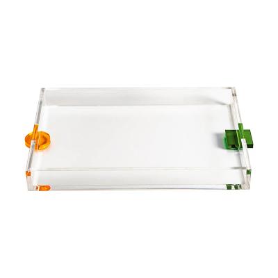 China Eco - Friendly Wholesale Clear Acrylic Coffee Or Tea Tray With Colored Handles for sale