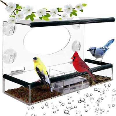 China Automatic Squirrel Proof Acrylic Window Bird Feeder With Strong Suction Cups And Seed Tray Outdoor Birdfeeders for sale