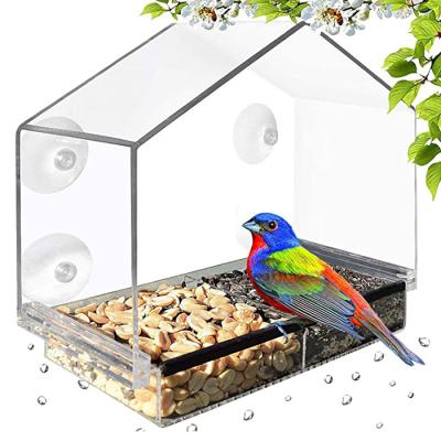 China Viable Outdoor Acrylic Wild Bird Feeder Bird Feeding Station For Window With 4 Strong Suction Cups for sale