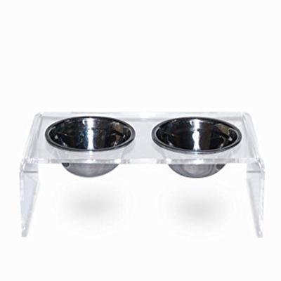 China Sustainable Wholesale Acrylic Pet Feeder Holder With 2 Stainless Steel Bowls For Cats Or Dogs for sale