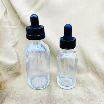 China Newest Custom Clear Essential Oil Round Bottles 30Ml 60ML 120ML Boston Glass Dropper Bottle for sale