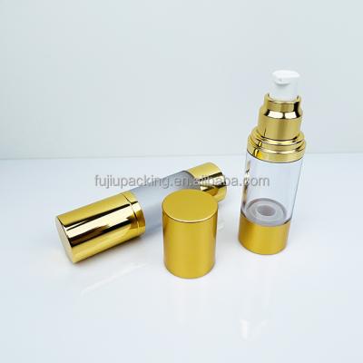 China 15ML 30ML 50ML Cosmetic Manufacturer Gold Factory Airless Cosmetic Bottle With Pump for sale