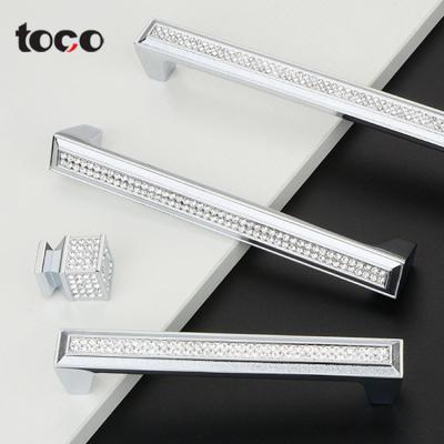 China toco Door Gold Modern Glass Simple furniture handle Kitchen Cabinet Drawer crystal Diamond drawer handle for sale