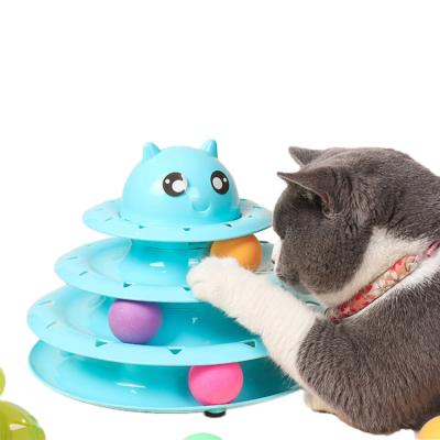 China New Amazon Pet Toy Cat Cat Toy 3 Ways Viable Level Roller Rides Three Layers Bell Toy Ball Cat Turntable for sale